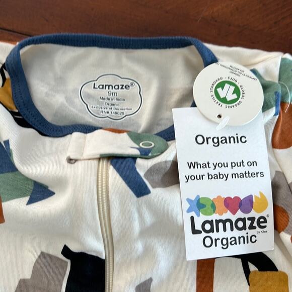 Lamaze Organic Truck Print Soft Footed Sleeper Pajamas Infant Size 9 Months - Picture 2 of 5